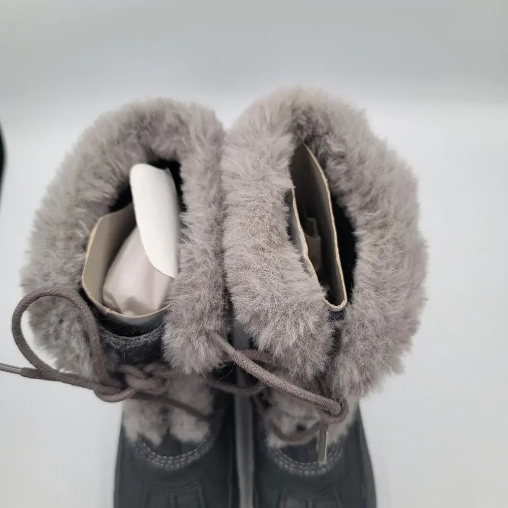 Rock & Candy girls Gray Faux Fur Winter Boots Lace Up Size 3